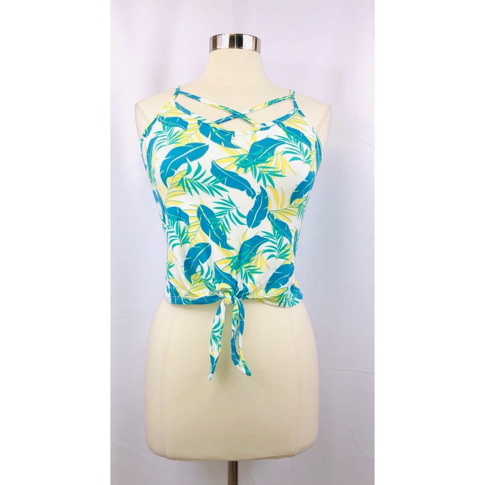 NEW POOF Tropical Print Tie Front Cami Top S